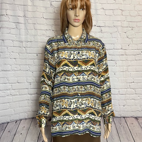 Vintage Quo-Silk 100% Silk Long Sleeve Blouse Size M - Picture 1 of 10